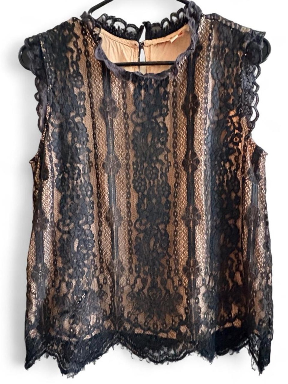 Magnolia Lane Black Lace Overlay Camisole with Nude Lining Sz M